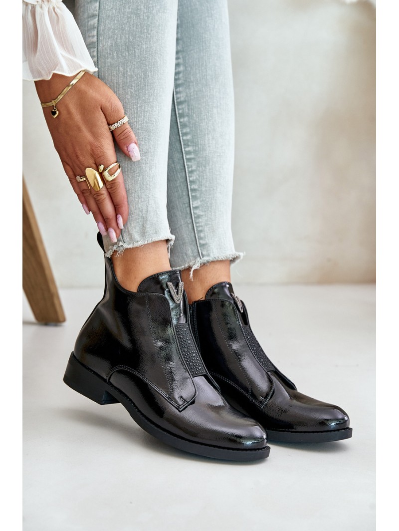 Lacquered Low Women's Boots On Flat Heel Insulated Black S.Barski HY42-120 Black