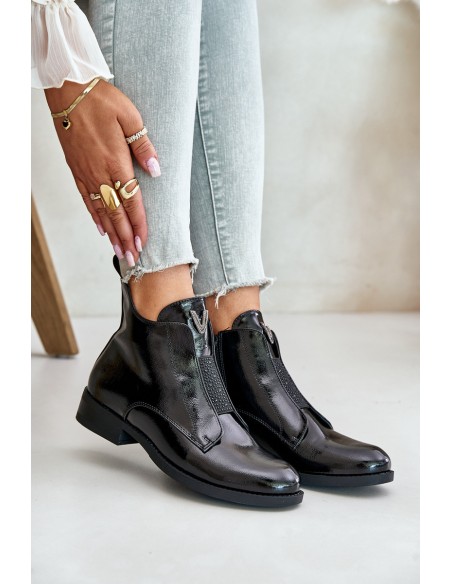 Lacquered Low Women's Boots On Flat Heel Insulated Black S.Barski HY42-120 Black