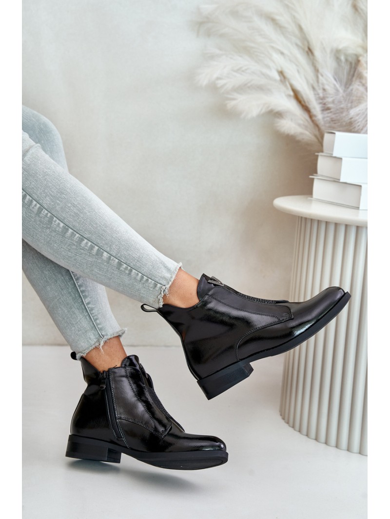 Lacquered Low Women's Boots On Flat Heel Insulated Black S.Barski HY42-120 Black