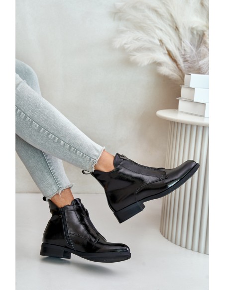 Lacquered Low Women's Boots On Flat Heel Insulated Black S.Barski HY42-120 Black