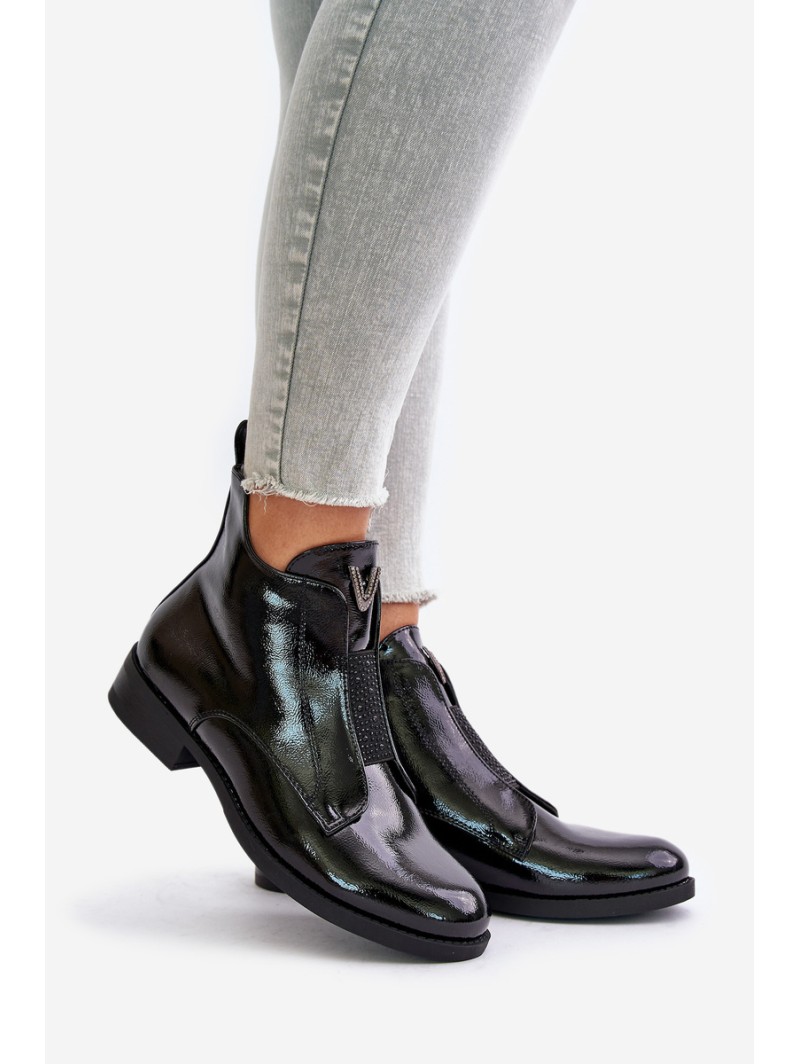 Lacquered Low Women's Boots On Flat Heel Insulated Black S.Barski HY42-120 Black