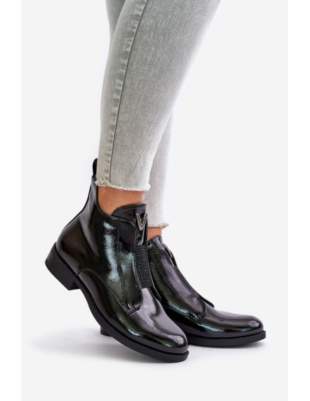 Lacquered Low Women's Boots On Flat Heel Insulated Black S.Barski HY42-120 Black