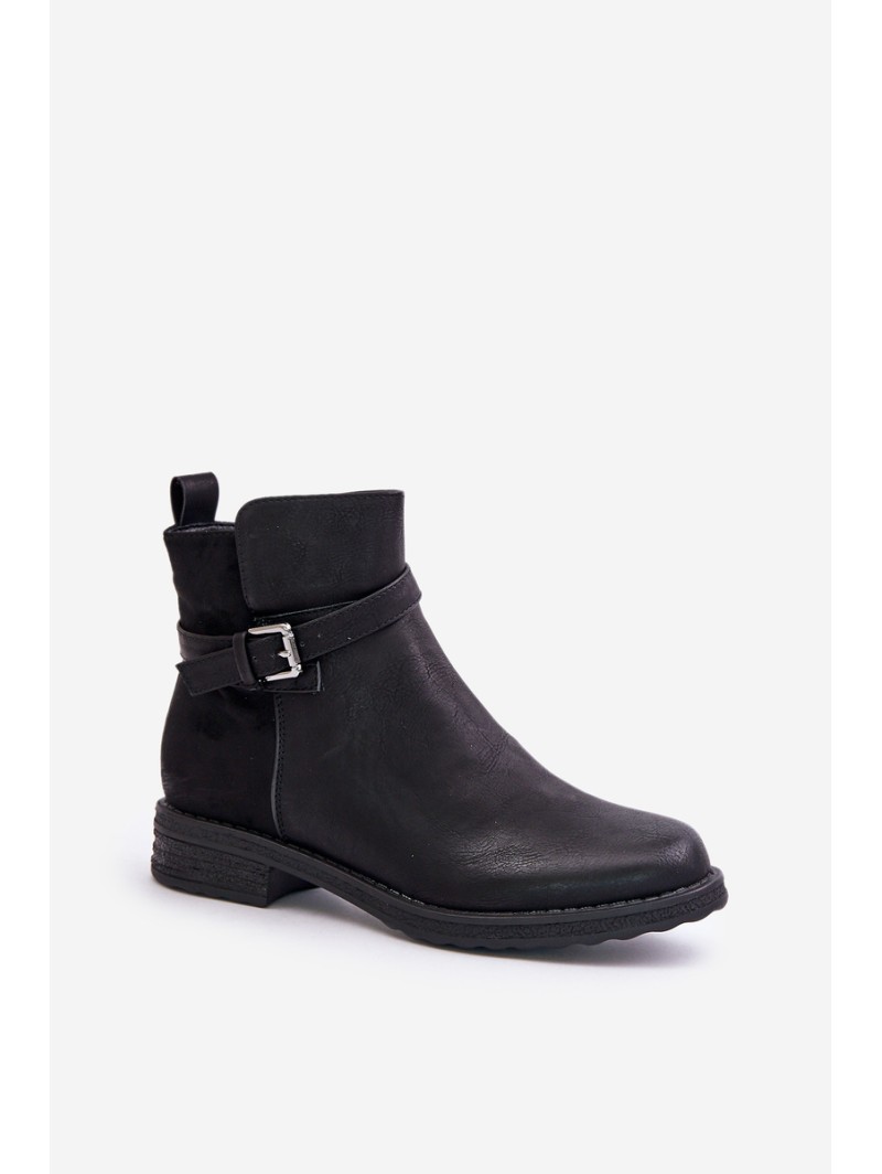 Insulated Ankle Boots On Flat Heel With Strap Black Sabamessa