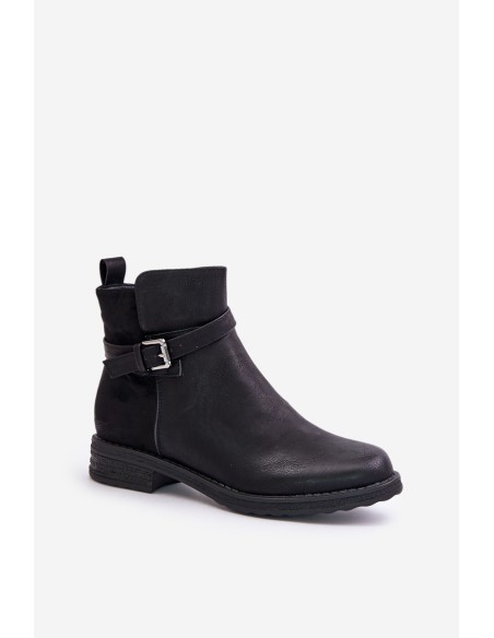 Insulated Ankle Boots On Flat Heel With Strap Black Sabamessa