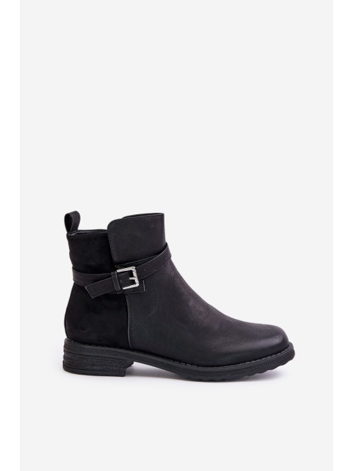 Insulated Ankle Boots On Flat Heel With Strap Black Sabamessa 2