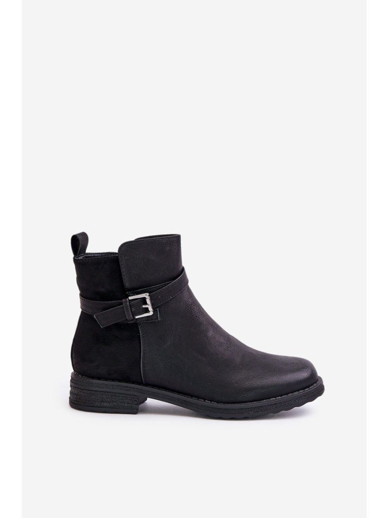 Insulated Ankle Boots On Flat Heel With Strap Black Sabamessa