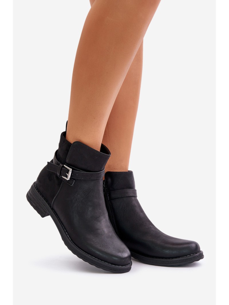 Insulated Ankle Boots On Flat Heel With Strap Black Sabamessa