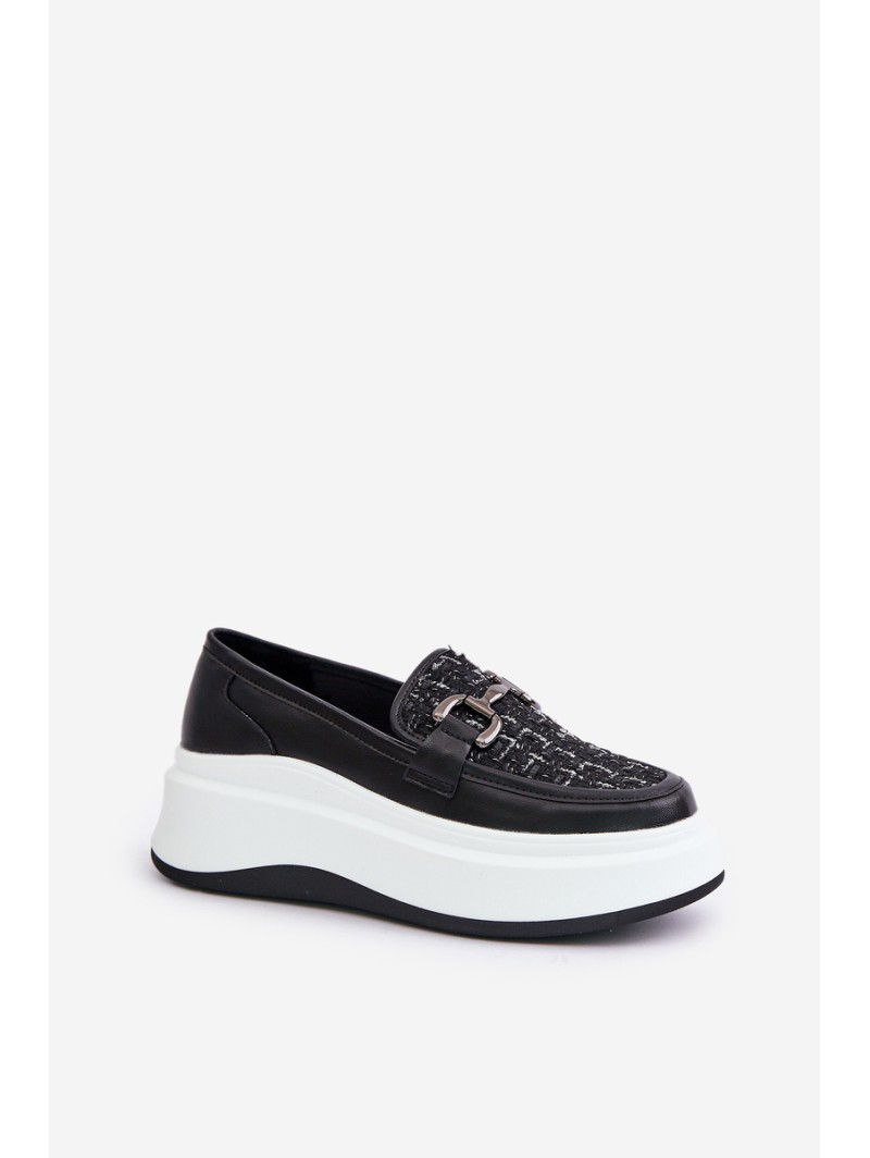 Leather Women's Moccasins On Platform With Decoration Black Vinceza 89105