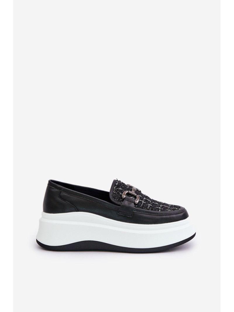 Leather Women's Moccasins On Platform With Decoration Black Vinceza 89105