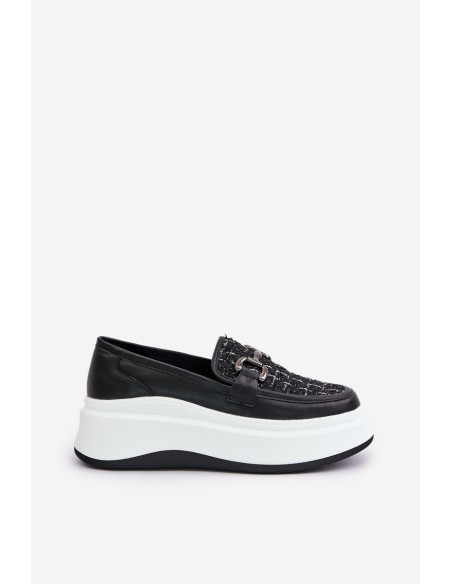 Leather Women's Moccasins On Platform With Decoration Black Vinceza 89105