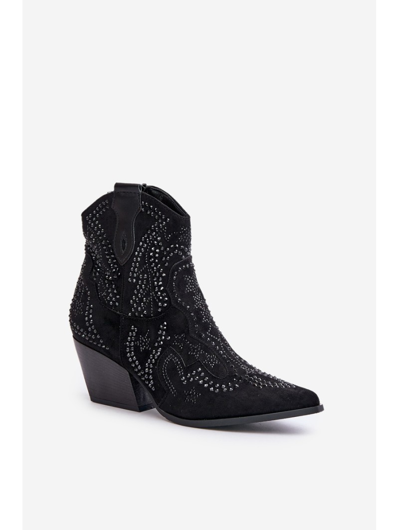 Decorated Cowboy Ankle Boots Black Kaivina