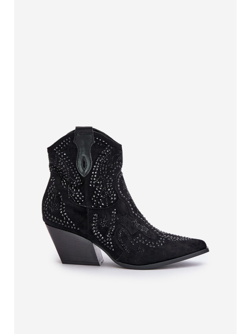 Decorated Cowboy Ankle Boots Black Kaivina