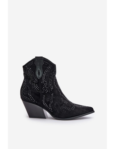 Decorated Cowboy Ankle Boots Black Kaivina