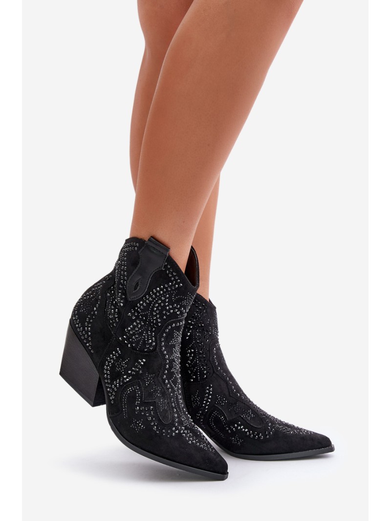 Decorated Cowboy Ankle Boots Black Kaivina