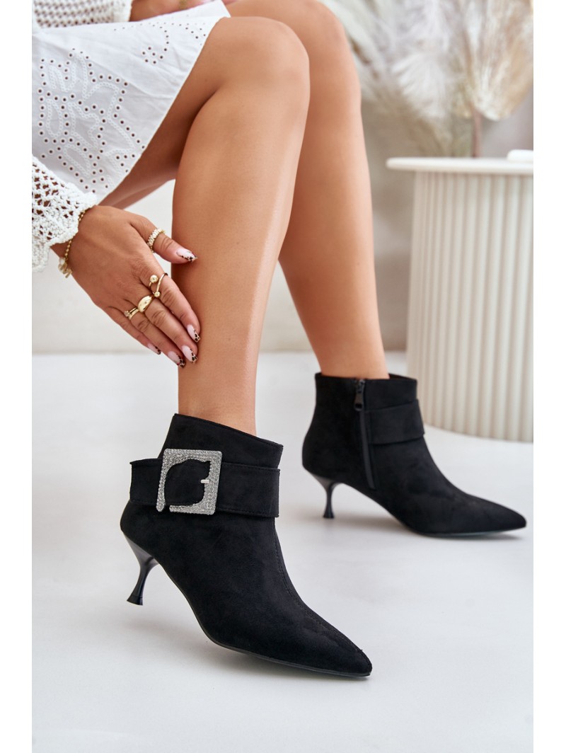 Womens Stiletto Boots With Decorative Buckle Black Nirilis