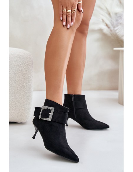 Womens Stiletto Boots With Decorative Buckle Black Nirilis