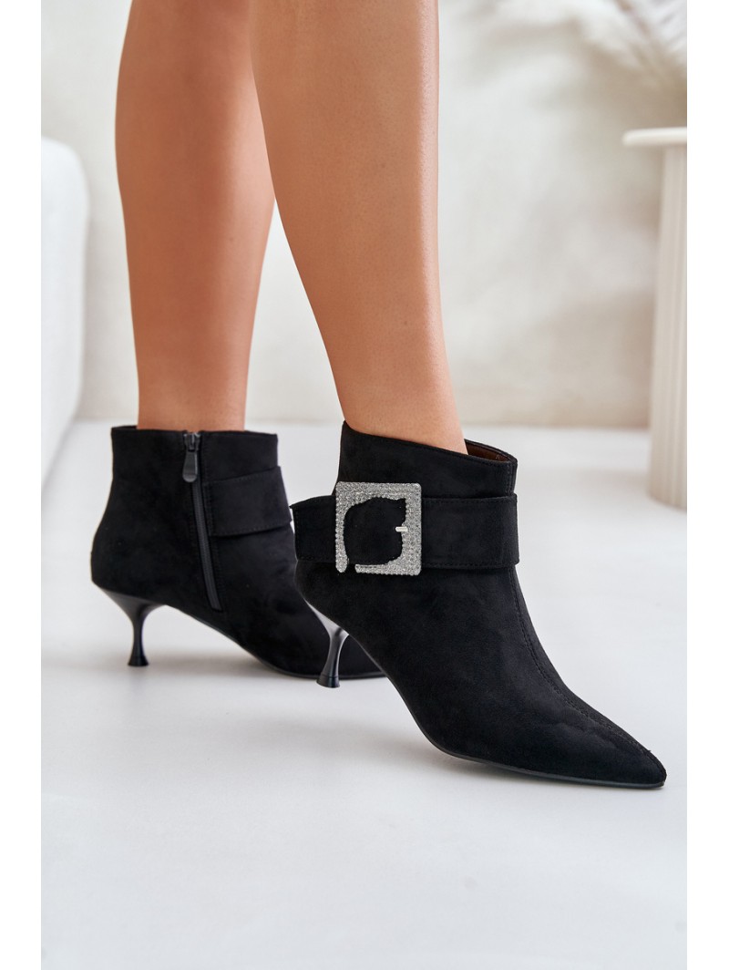 Womens Stiletto Boots With Decorative Buckle Black Nirilis