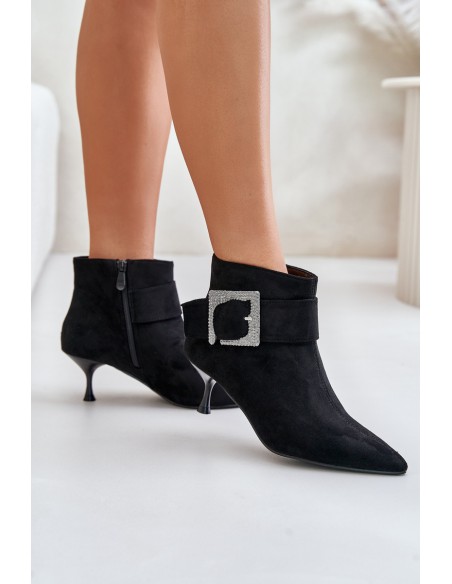 Womens Stiletto Boots With Decorative Buckle Black Nirilis