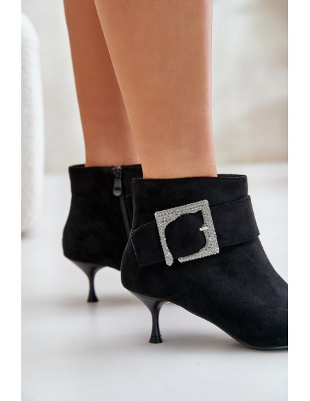 Womens Stiletto Boots With Decorative Buckle Black Nirilis