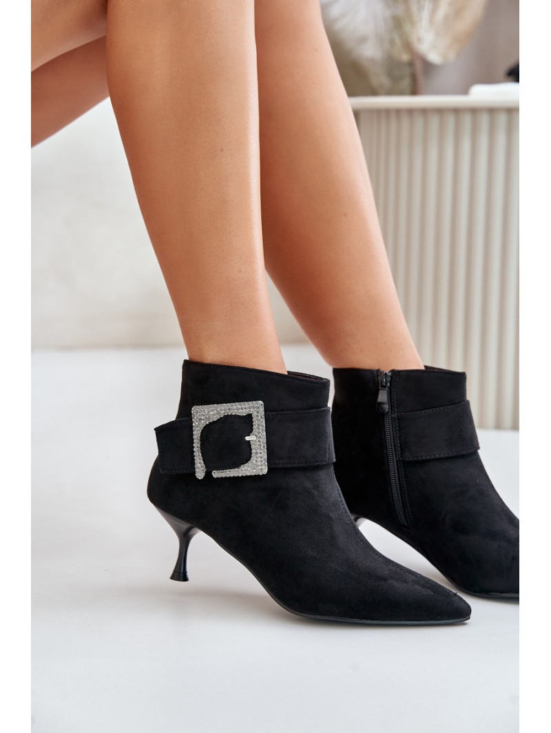 Womens Stiletto Boots With Decorative Buckle Black Nirilis