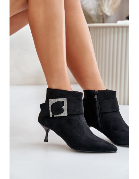 Womens Stiletto Boots With Decorative Buckle Black Nirilis