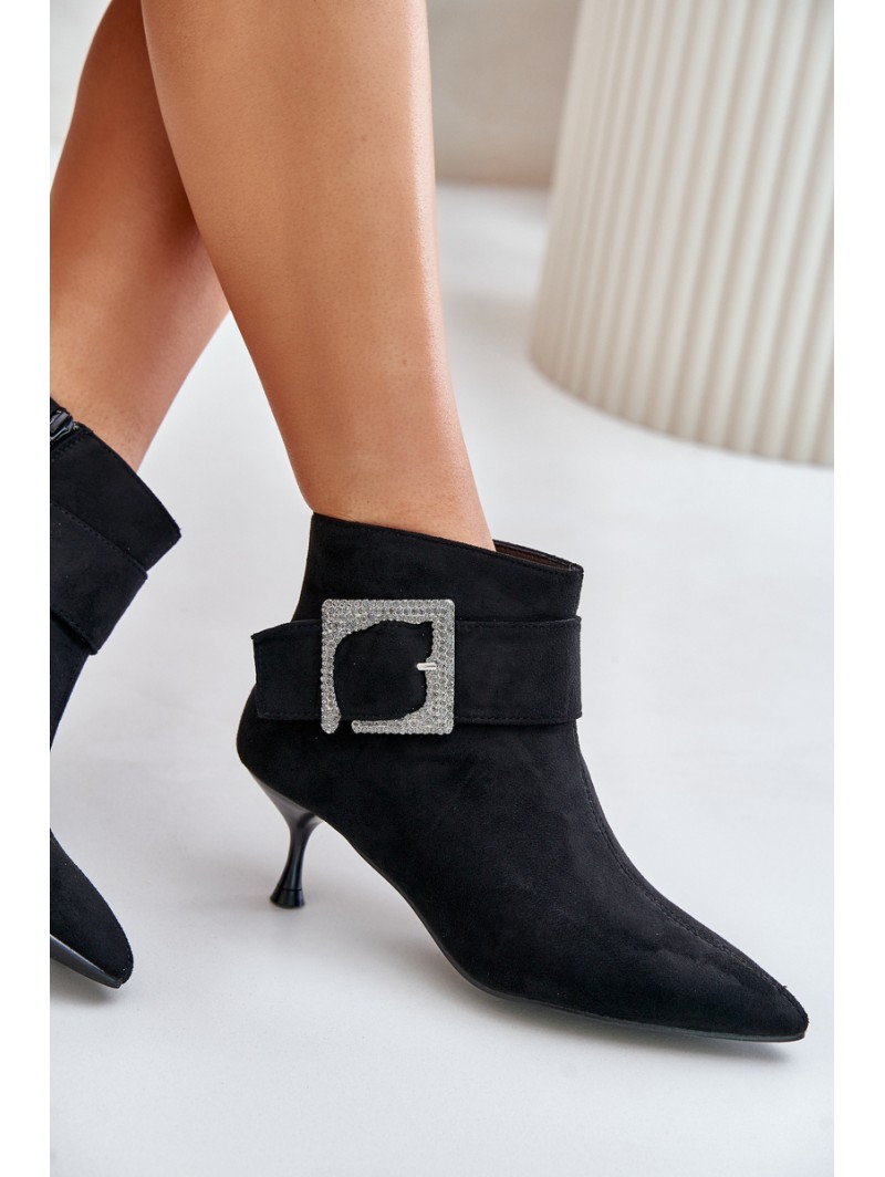 Womens Stiletto Boots With Decorative Buckle Black Nirilis