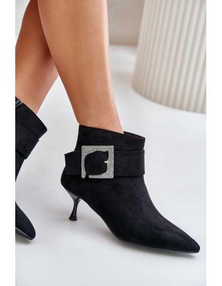 Womens Stiletto Boots With Decorative Buckle Black Nirilis