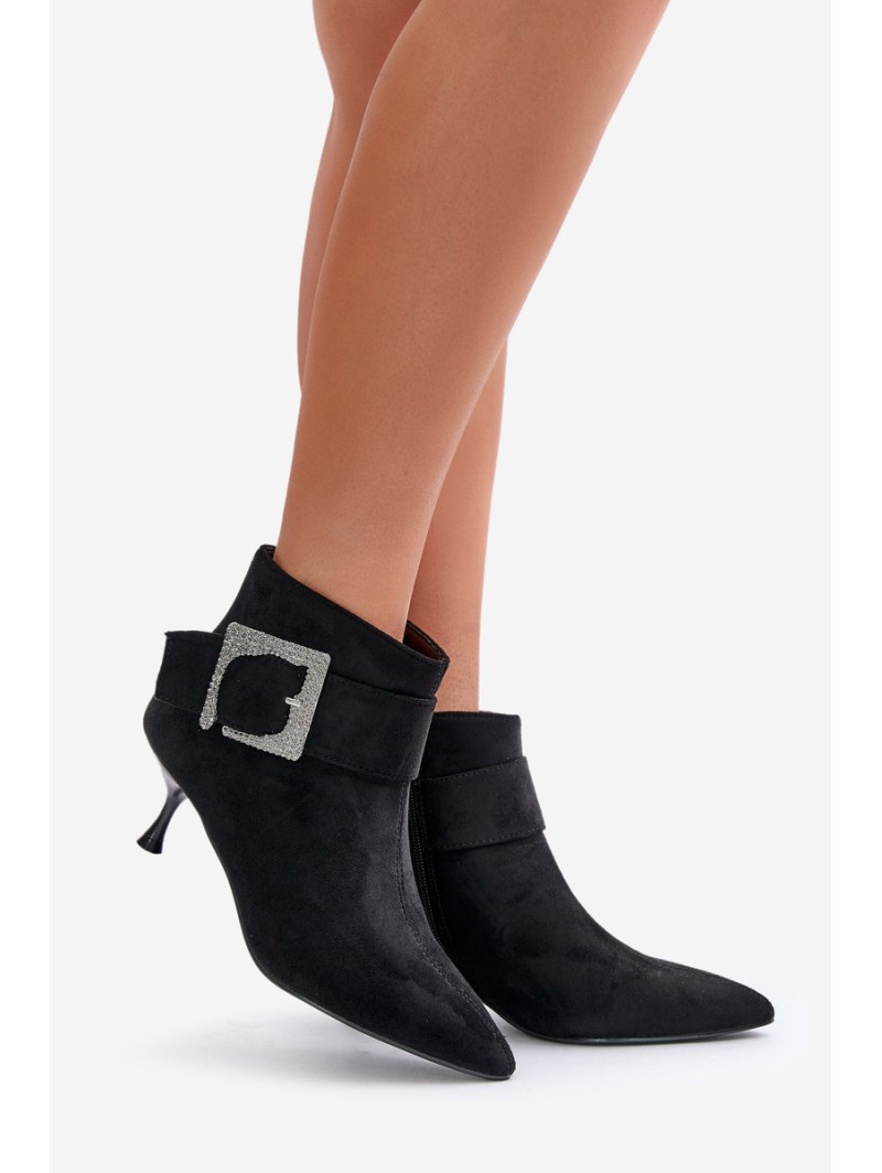 Womens Stiletto Boots With Decorative Buckle Black Nirilis