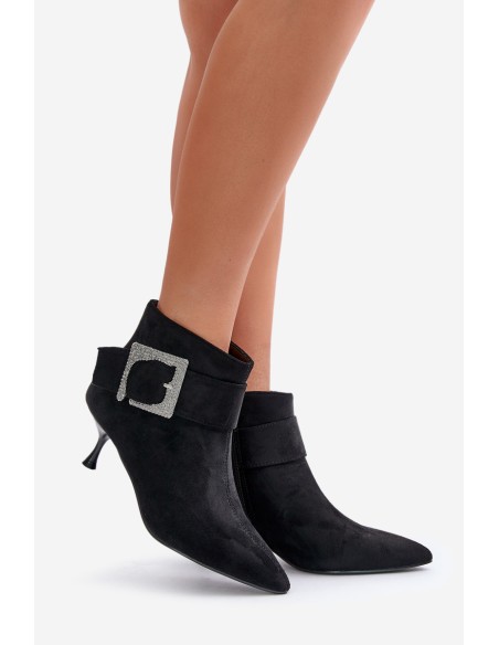 Womens Stiletto Boots With Decorative Buckle Black Nirilis