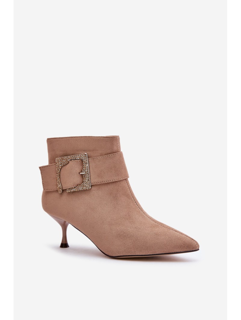 Women's Stiletto Boots With Decorative Buckle Beige Nirilis