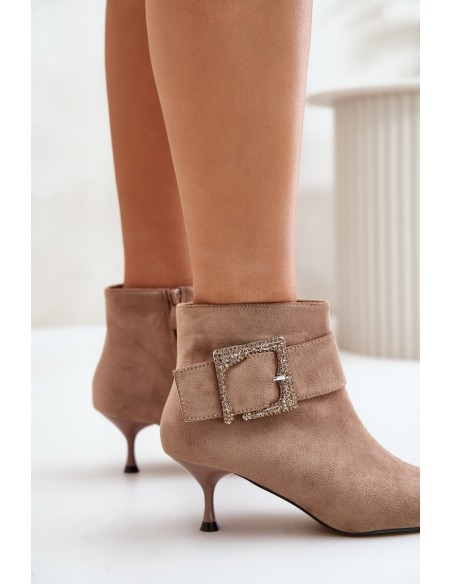 Women's Stiletto Boots With Decorative Buckle Beige Nirilis