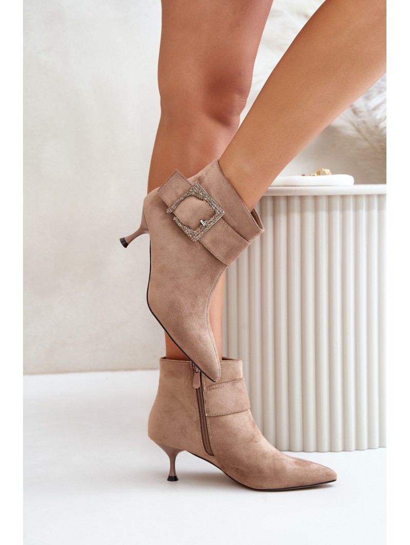 Women's Stiletto Boots With Decorative Buckle Beige Nirilis