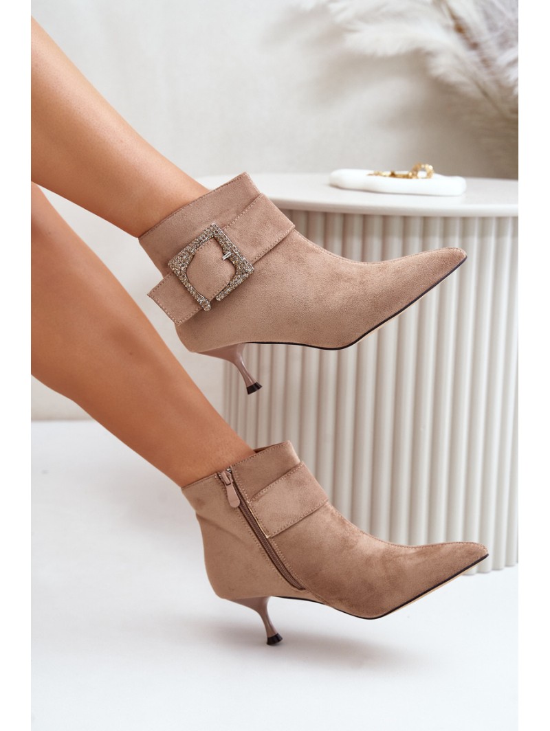 Women's Stiletto Boots With Decorative Buckle Beige Nirilis