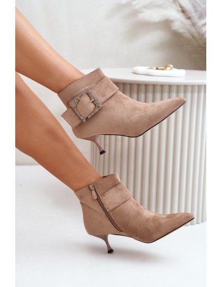 Women's Stiletto Boots With Decorative Buckle Beige Nirilis