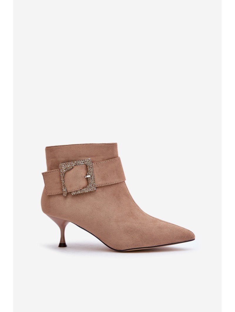 Women's Stiletto Boots With Decorative Buckle Beige Nirilis