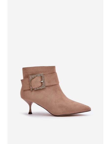 Women's Stiletto Boots With Decorative Buckle Beige Nirilis