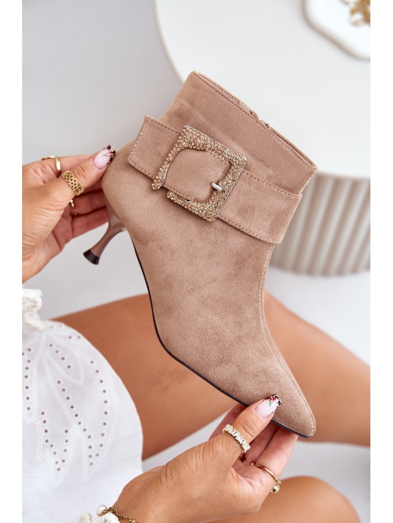 Women's Stiletto Boots With Decorative Buckle Beige Nirilis