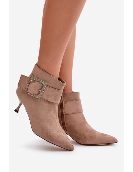 Women's Stiletto Boots With Decorative Buckle Beige Nirilis