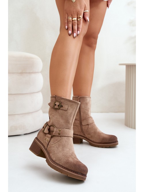 Womens Low Heel Boots With Buckles Dark Beige Zudra 2