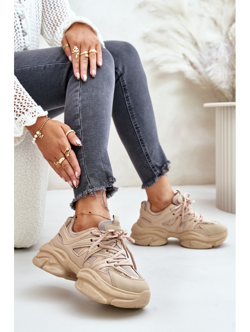 Women's Sneakers on Chunky Sole Beige Amoserna