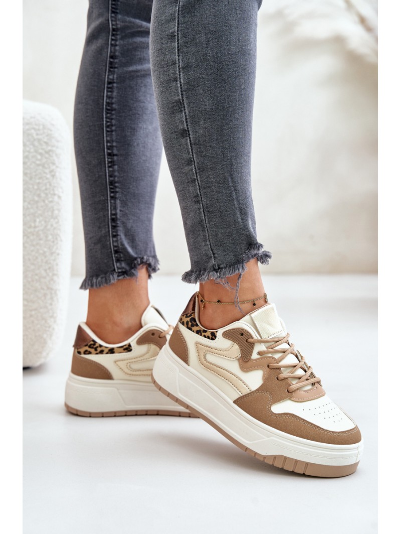 Women Sneakers Made Of Eco Leather On Platform Leopard Beige Henizore