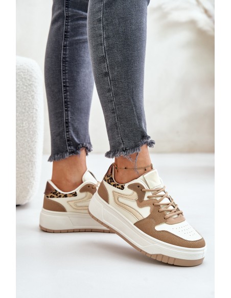Women Sneakers Made Of Eco Leather On Platform Leopard Beige Henizore