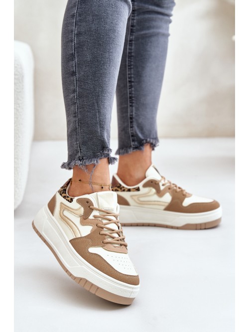 Women Sneakers Made Of Eco Leather On Platform Leopard Beige Henizore 2