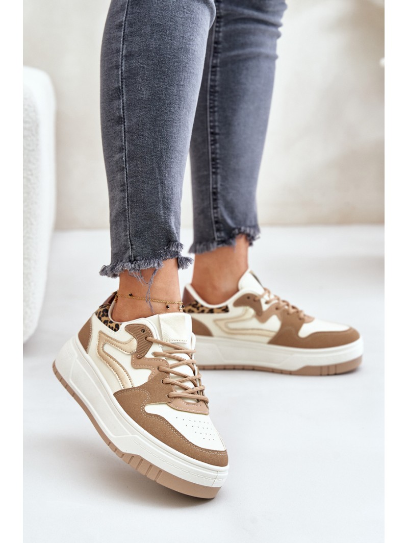 Women Sneakers Made Of Eco Leather On Platform Leopard Beige Henizore