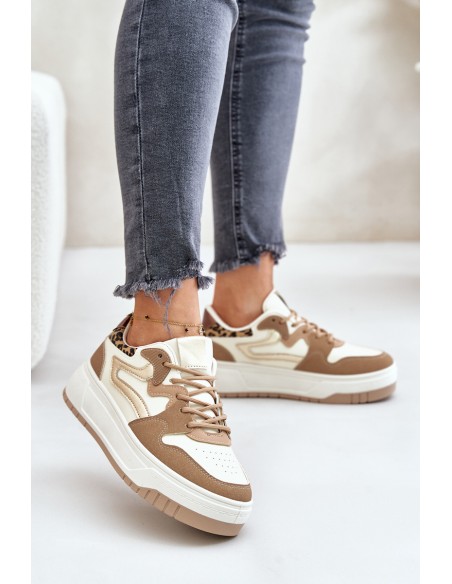 Women Sneakers Made Of Eco Leather On Platform Leopard Beige Henizore