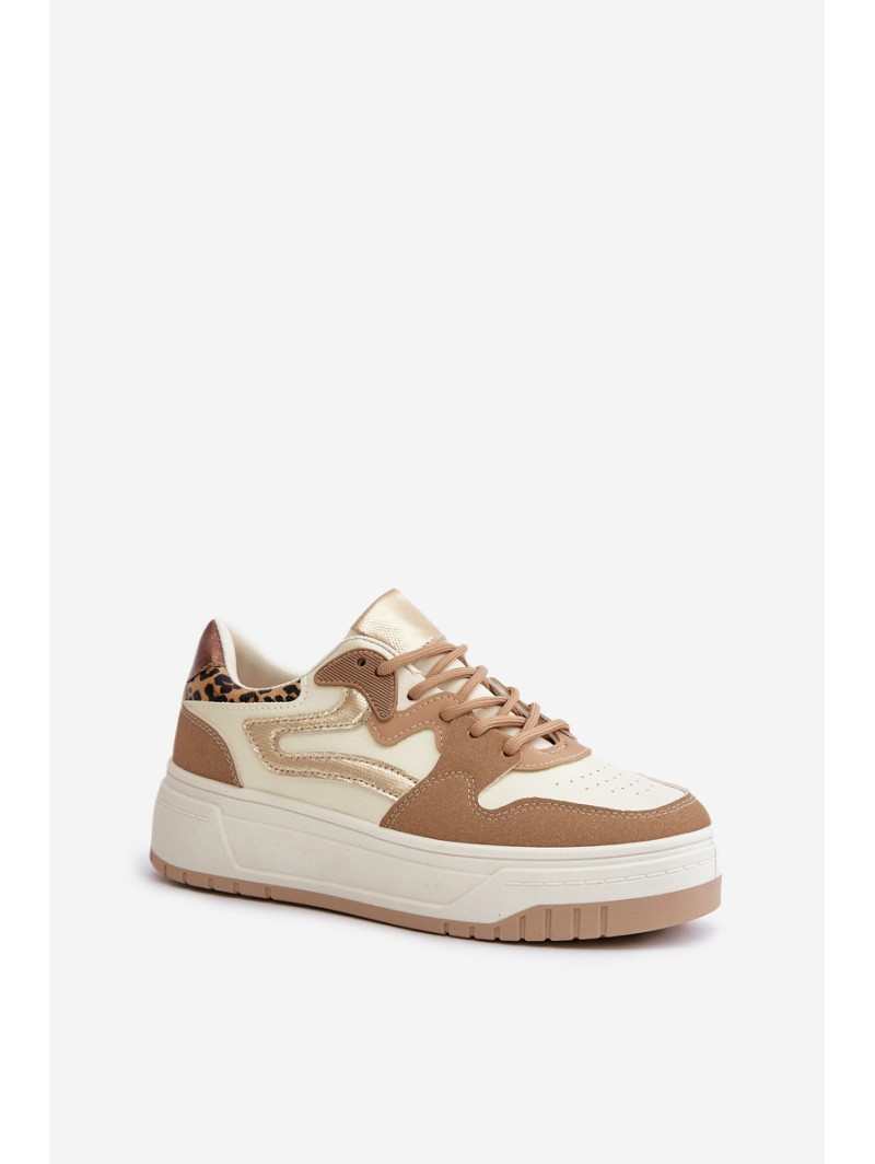 Women Sneakers Made Of Eco Leather On Platform Leopard Beige Henizore