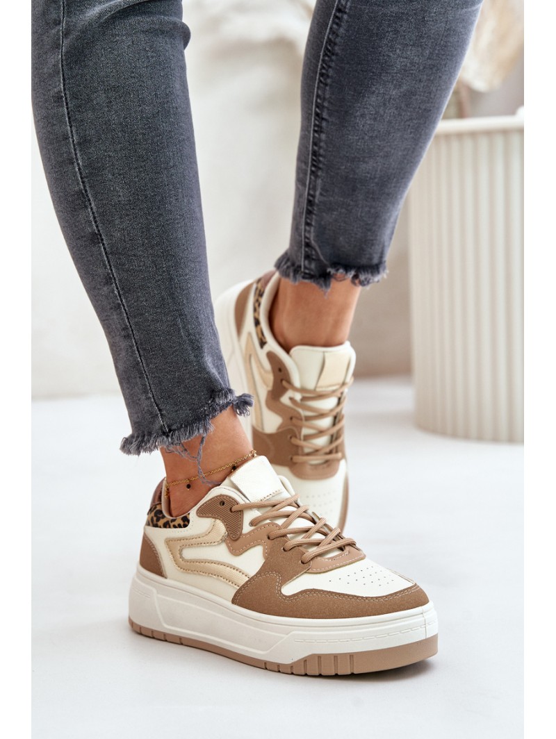 Women Sneakers Made Of Eco Leather On Platform Leopard Beige Henizore