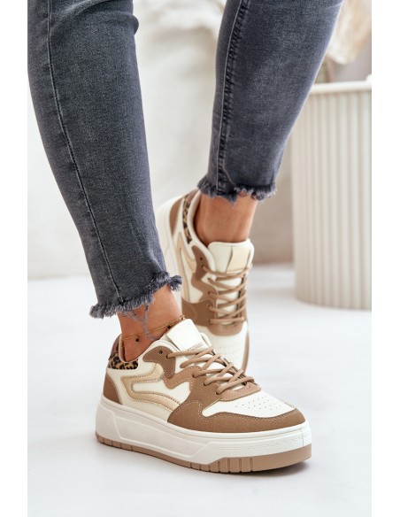 Women Sneakers Made Of Eco Leather On Platform Leopard Beige Henizore
