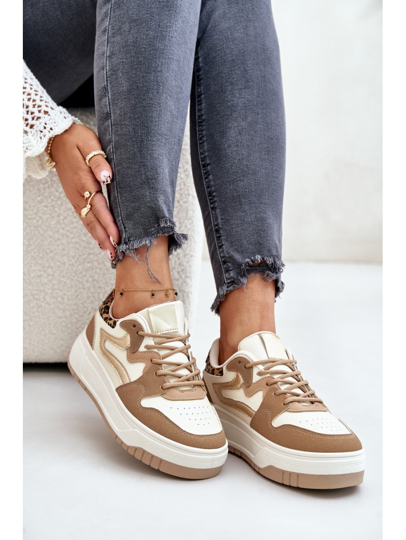 Women Sneakers Made Of Eco Leather On Platform Leopard Beige Henizore