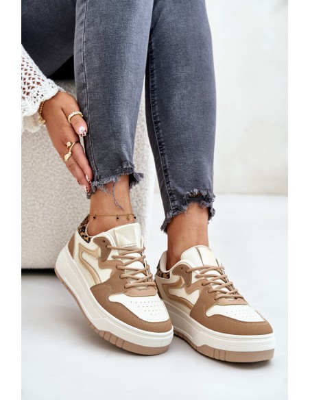 Women Sneakers Made Of Eco Leather On Platform Leopard Beige Henizore